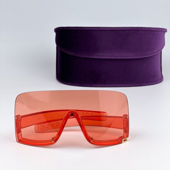 NEW Gucci GG1631S 001 Transparent Red Light Red Shield Unisex Sunglasses - Picture 1 of 12